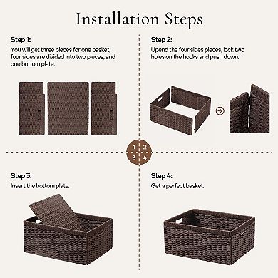 Handwoven Storage Baskets Foldable with Handles for Shelves Pantry Organization