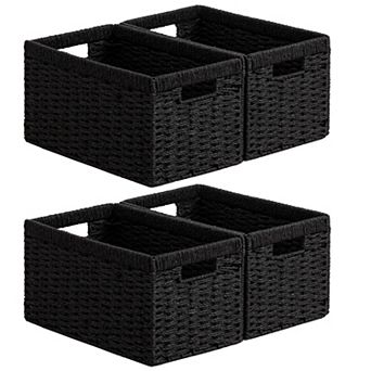 Handwoven Storage Baskets Foldable with Handles for Shelves Pantry Organization