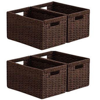 Handwoven Storage Baskets Foldable with Handles for Shelves Pantry Organization