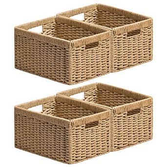 Handwoven Storage Baskets Foldable with Handles for Shelves Pantry Organization