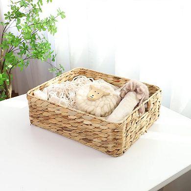 Handwoven Water Hyacinth Storage Basket Rectangular Multi Purpose Rustic Organizer