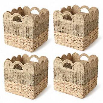 Collapsible Wicker Storage Cube Baskets with Handles for Shelves Organizing