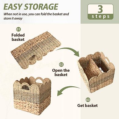 Collapsible Wicker Storage Cube Baskets with Handles for Shelves Organizing
