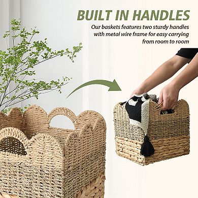 Collapsible Wicker Storage Cube Baskets with Handles for Shelves Organizing