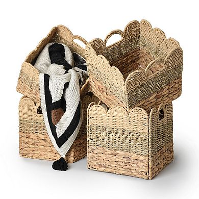 Collapsible Wicker Storage Cube Baskets with Handles for Shelves Organizing
