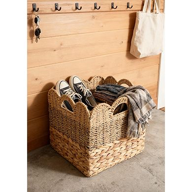 Collapsible Wicker Storage Cube Baskets with Handles for Shelves Organizing