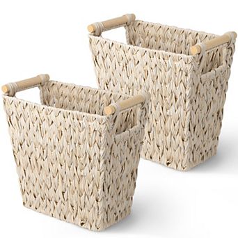 Woven Trash Basket Wicker Bathroom Can Sturdy Odorless Waterproof 5Gallon