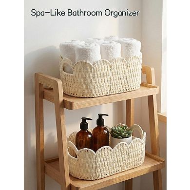 Paper Rope Scalloped Woven Storage Baskets for Shelves Laundry Towels Decor Organizing
