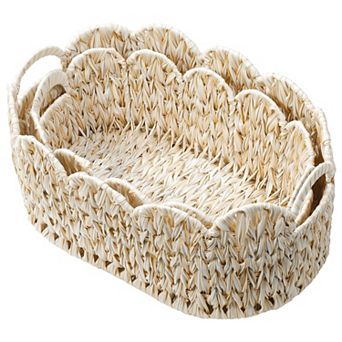 Paper Rope Scalloped Woven Storage Baskets for Shelves Laundry Towels Decor Organizing