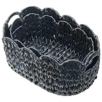 Paper Rope Scalloped Woven Storage Baskets for Shelves Laundry Towels Decor Organizing
