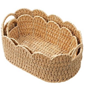 Paper Rope Scalloped Woven Storage Baskets for Shelves Laundry Towels Decor Organizing