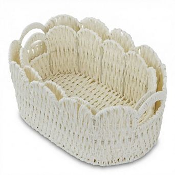 Paper Rope Scalloped Woven Storage Baskets for Shelves Laundry Towels Decor Organizing