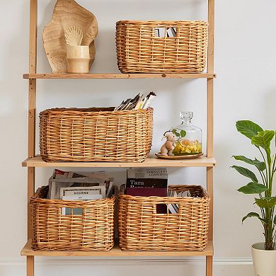 Handwoven Polypropylene Storage Basket with Handles Multiuse Organizer