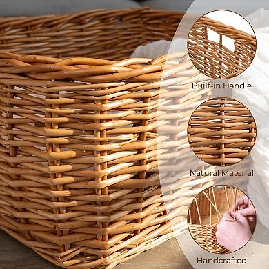 Handwoven Polypropylene Storage Basket with Handles Multiuse Organizer