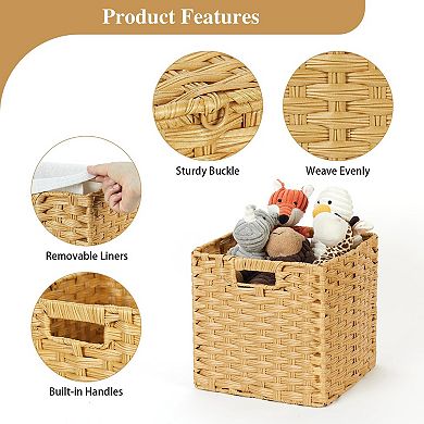 Wicker Storage Bins 11x11 Cubes Organizing Plastic Woven Baskets Waterproof Foldable