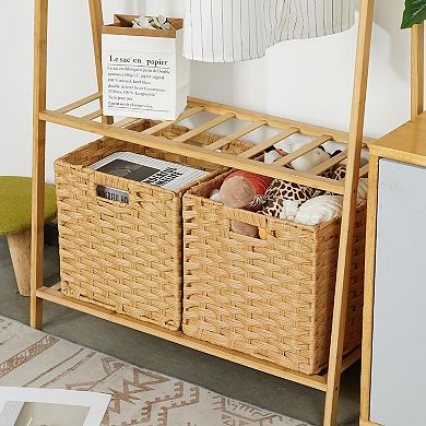 Wicker Storage Bins 11x11 Cubes Organizing Plastic Woven Baskets Waterproof Foldable