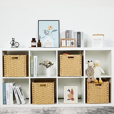 Wicker Storage Bins 11x11 Cubes Organizing Plastic Woven Baskets Waterproof Foldable