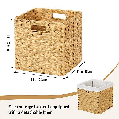 Wicker Storage Bins 11x11 Cubes Organizing Plastic Woven Baskets Waterproof Foldable