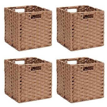Wicker Storage Bins 11x11 Cubes Organizing Plastic Woven Baskets Waterproof Foldable