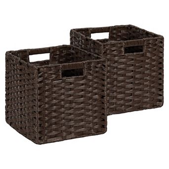 Wicker Storage Bins 11x11 Cubes Organizing Plastic Woven Baskets Waterproof Foldable