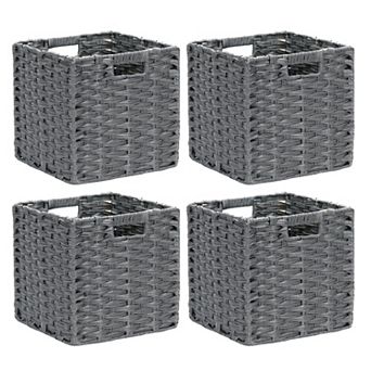Wicker Storage Bins 11x11 Cubes Organizing Plastic Woven Baskets Waterproof Foldable