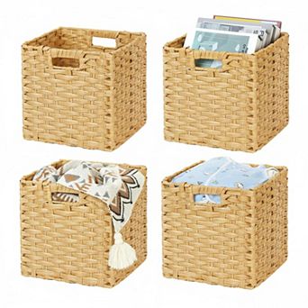 Wicker Storage Bins 11x11 Cubes Organizing Plastic Woven Baskets Waterproof Foldable