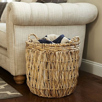 Handmade Woven Storage Basket with Handles for Linens Laundry