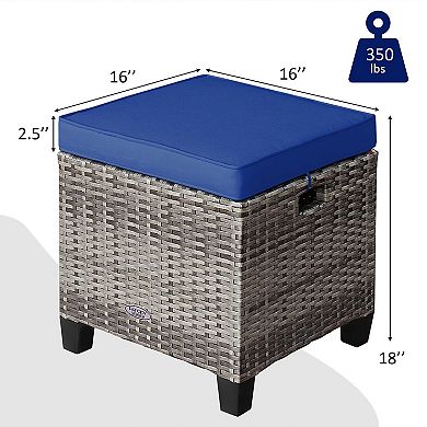 Patio Ottomans Multifunctional Hand woven PE Rattan Side Table Storage Removable Cushion