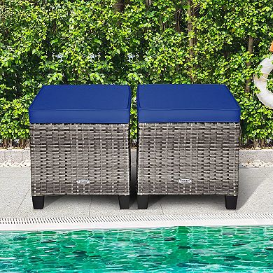 Patio Ottomans Multifunctional Hand woven PE Rattan Side Table Storage Removable Cushion