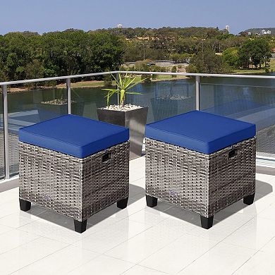 Patio Ottomans Multifunctional Hand woven PE Rattan Side Table Storage Removable Cushion