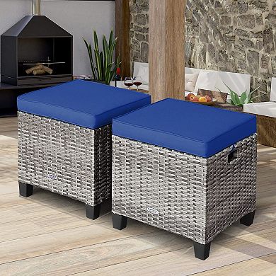 Patio Ottomans Multifunctional Hand woven PE Rattan Side Table Storage Removable Cushion