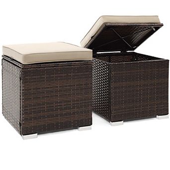 Patio Ottomans Multifunctional Hand woven PE Rattan Side Table Storage Removable Cushion
