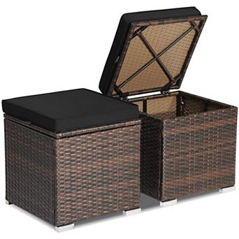 Patio Ottomans Multifunctional Hand woven PE Rattan Side Table Storage Removable Cushion