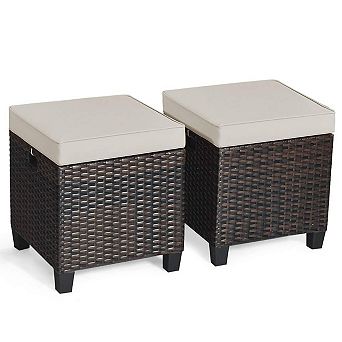 Patio Ottomans Multifunctional Hand woven PE Rattan Side Table Storage Removable Cushion