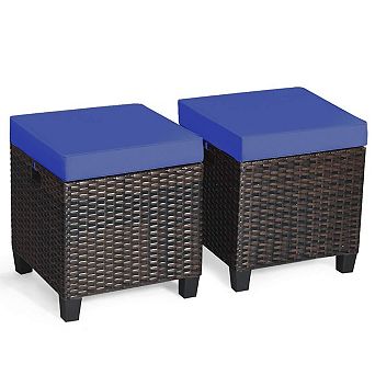 Patio Ottomans Multifunctional Hand woven PE Rattan Side Table Storage Removable Cushion