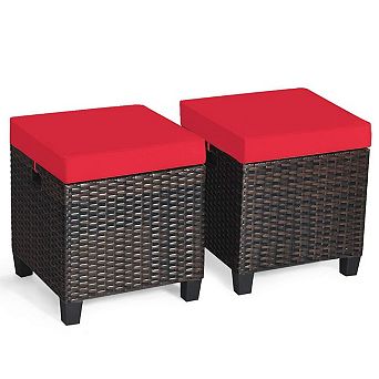Patio Ottomans Multifunctional Hand woven PE Rattan Side Table Storage Removable Cushion