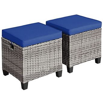 Patio Ottomans Multifunctional Hand woven PE Rattan Side Table Storage Removable Cushion