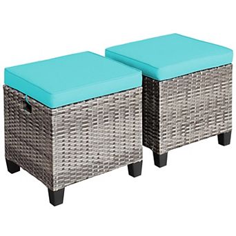Patio Ottomans Multifunctional Hand woven PE Rattan Side Table Storage Removable Cushion