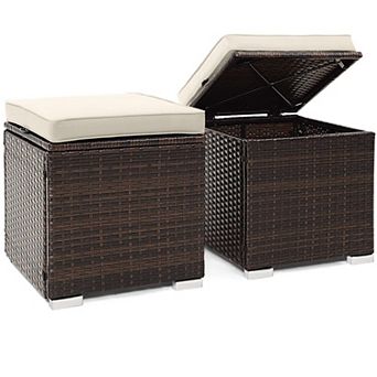 Patio Ottomans Multifunctional Hand woven PE Rattan Side Table Storage Removable Cushion