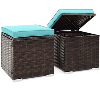 Patio Ottomans Multifunctional Hand woven PE Rattan Side Table Storage Removable Cushion