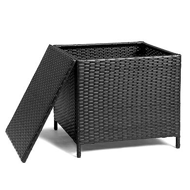 27 Gallon Outdoor Deck Box Wicker Storage Lid Multi Purpose Rattan Side Table