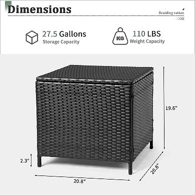 27 Gallon Outdoor Deck Box Wicker Storage Lid Multi Purpose Rattan Side Table