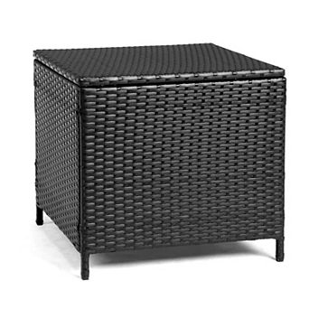 27 Gallon Outdoor Deck Box Wicker Storage Lid Multi Purpose Rattan Side Table