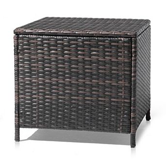 27 Gallon Outdoor Deck Box Wicker Storage Lid Multi Purpose Rattan Side Table