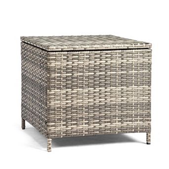27 Gallon Outdoor Deck Box Wicker Storage Lid Multi Purpose Rattan Side Table