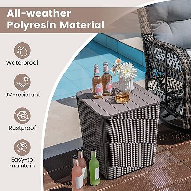 11.5 Gallon Outdoor Deck Box Side Table Removable Lid 330lbs Capacity Wicker Storage Patio Poolside
