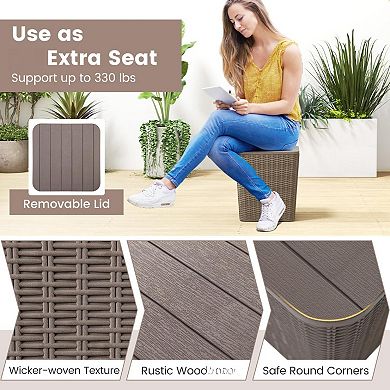 11.5 Gallon Outdoor Deck Box Side Table Removable Lid 330lbs Capacity Wicker Storage Patio Poolside