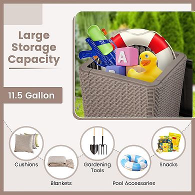 11.5 Gallon Outdoor Deck Box Side Table Removable Lid 330lbs Capacity Wicker Storage Patio Poolside
