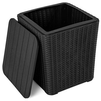 11.5 Gallon Outdoor Deck Box Side Table Removable Lid 330lbs Capacity Wicker Storage Patio Poolside