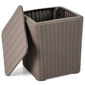11.5 Gallon Outdoor Deck Box Side Table Removable Lid 330lbs Capacity Wicker Storage Patio Poolside